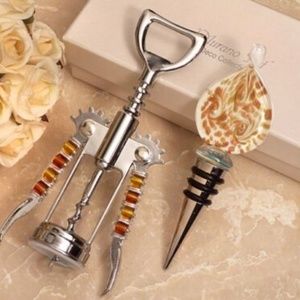Murano Design Gold & White Wine Stopper & Opener